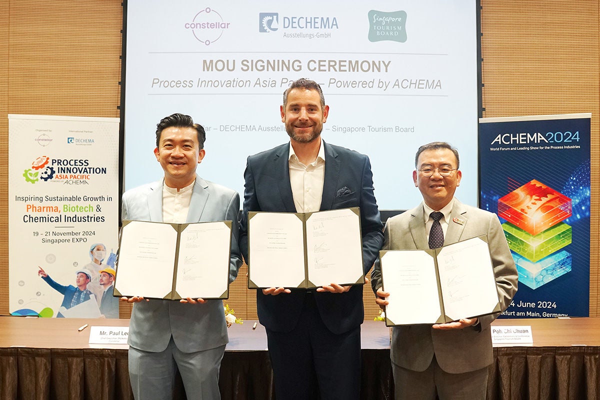 The tripartite memorandum of understanding to launch Process Innovation Asia-Pacific - Powered by ACHEMA was signed between Constellar, DECHEMA Exhibitions and the Singapore Tourism Board on 26 October 2023. 